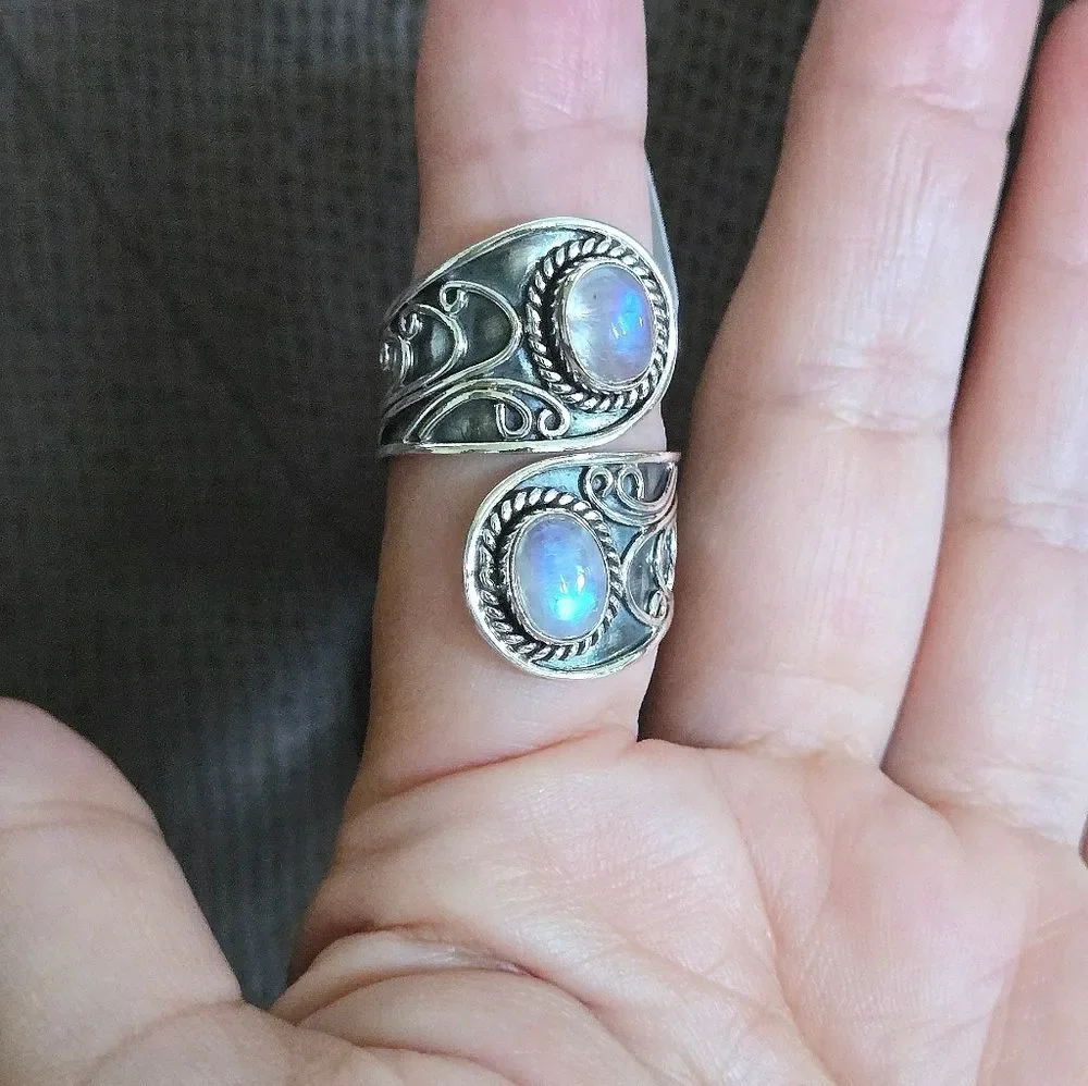 Shivam Rainbow🌈 Moonstone🌛 Bypass Ring💍 - NWT
